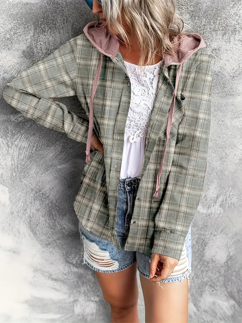 Plaid Cotton Hooded Shirt - Hoodie Sweatshirt Sweatshirts | Chuzko.com