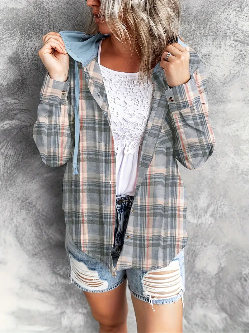 Plaid Cotton Hooded Shirt - Hoodie Sweatshirt Sweatshirts | Chuzko.com