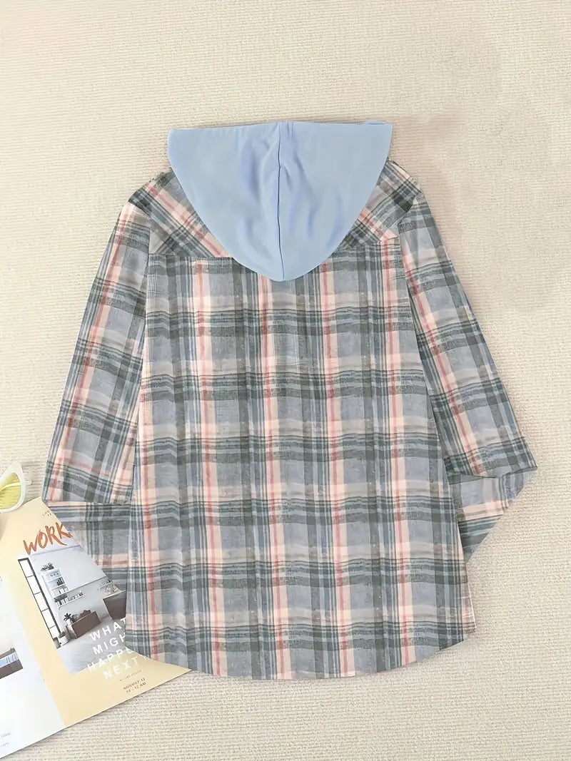 Plaid Cotton Hooded Shirt - Hoodie Sweatshirt Sweatshirts | Chuzko.com