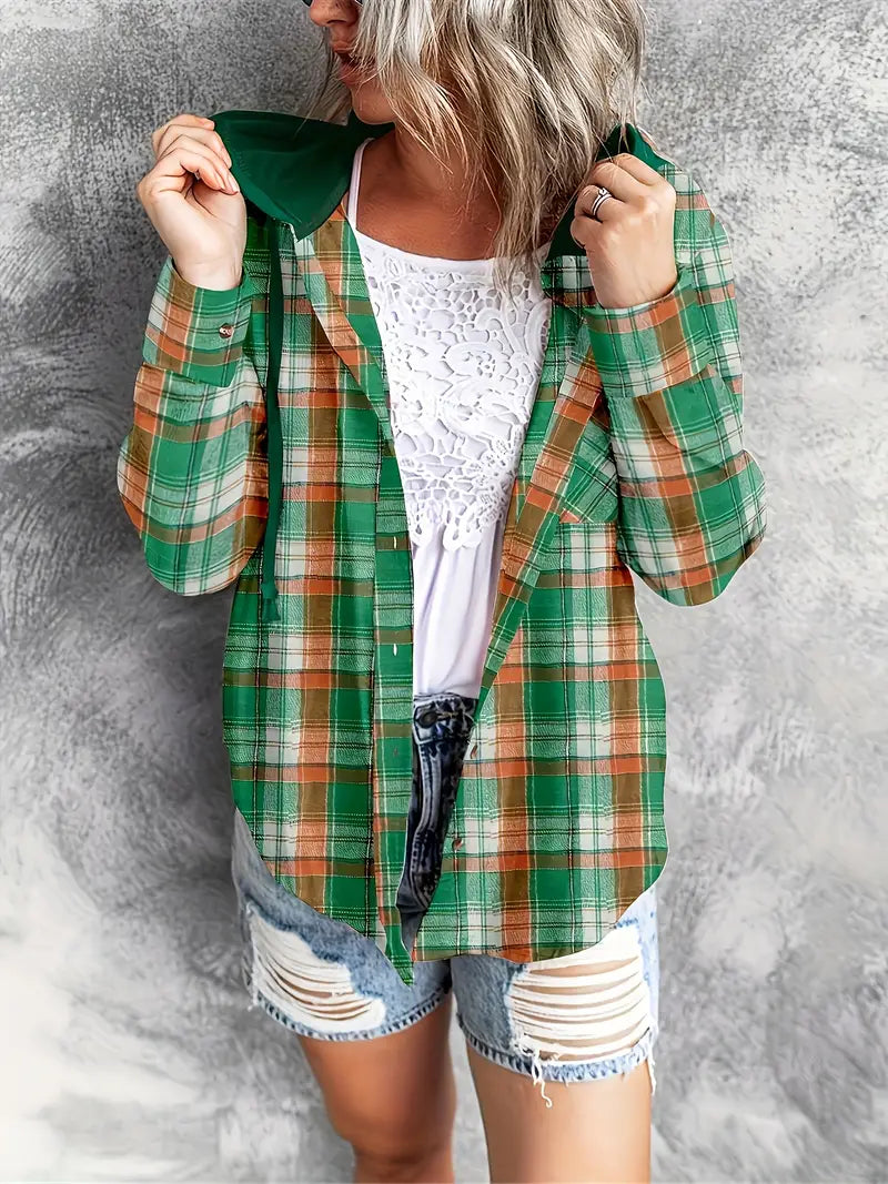 Plaid Cotton Hooded Shirt - Hoodie Sweatshirt Sweatshirts | Chuzko.com