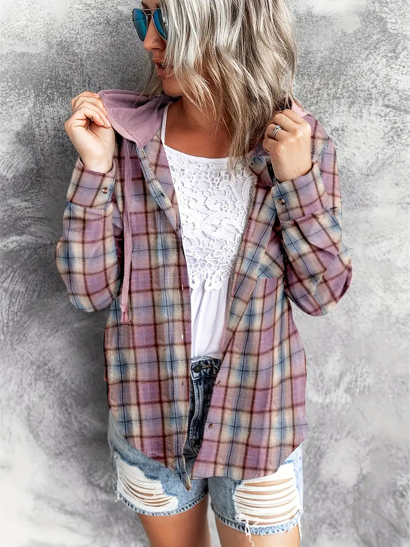 Plaid Cotton Hooded Shirt - Hoodie Sweatshirt Sweatshirts | Chuzko.com