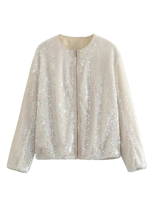 Glitter Sequined Zip-Up Bomber Jacket Sparkly Jackets | Chuzko.com