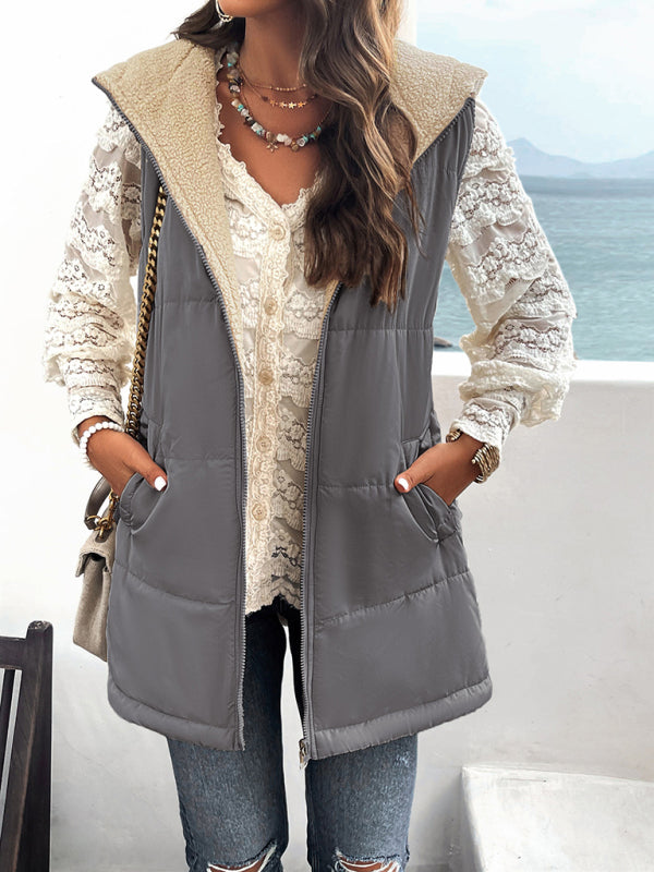 Puffer Hooded Waistcoat - Zip-Up Mid-Length Vest for Winter | Chuzko.com