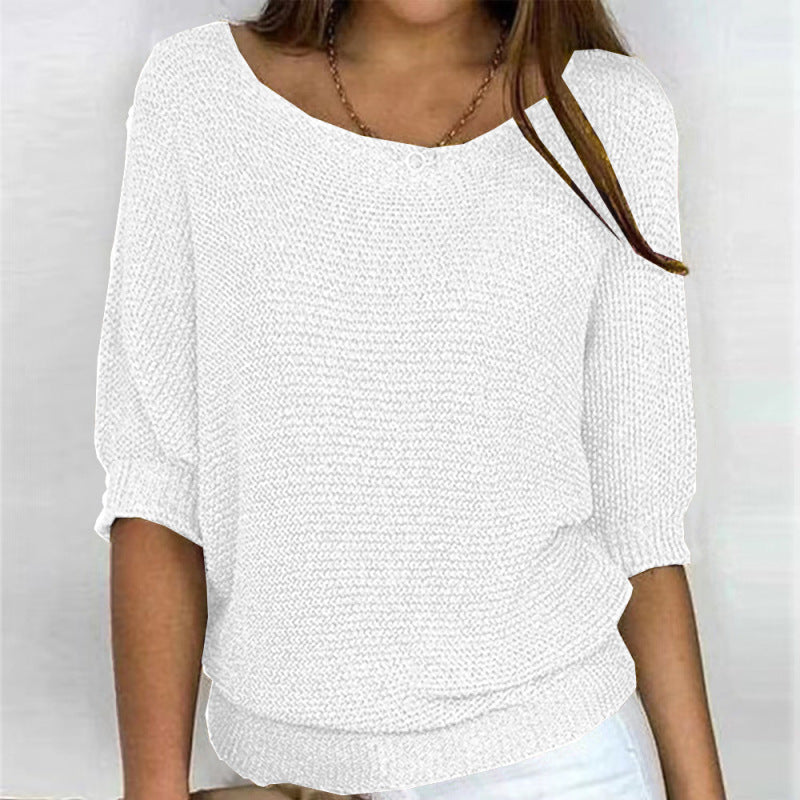 Warmth Knit Round Neck Jumper - Drop Shoulder Sweater Sweaters | Chuzko.com