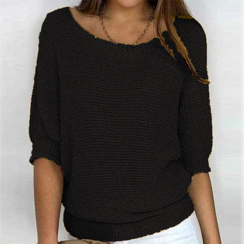 Warmth Knit Round Neck Jumper - Drop Shoulder Sweater Sweaters | Chuzko.com