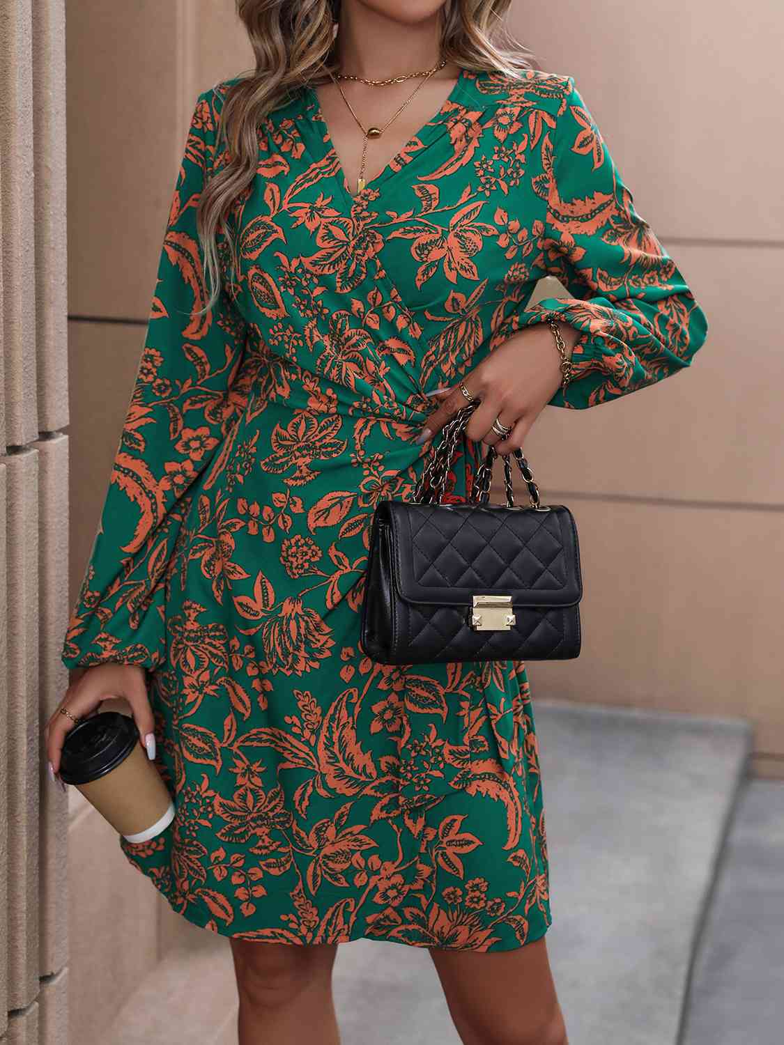 Wrap It Up: Lantern Sleeve Floral Dress for Autumn Wrap Dresses | Chuzko.com