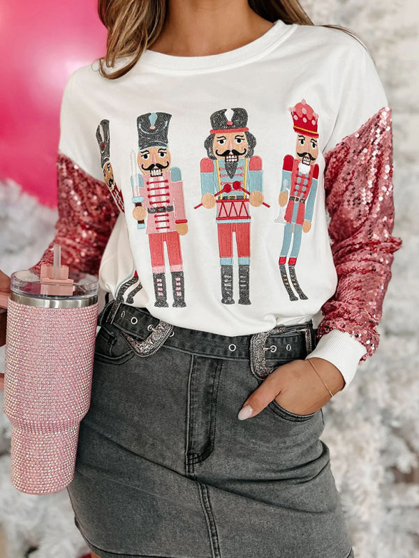 Festive Sparkle: Sequined Long Sleeve Christmas Sweatshirt	