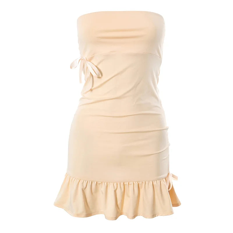 Strapless Ruffle Trim Mini Dress for Summer Tube Dresses | Chuzko.com