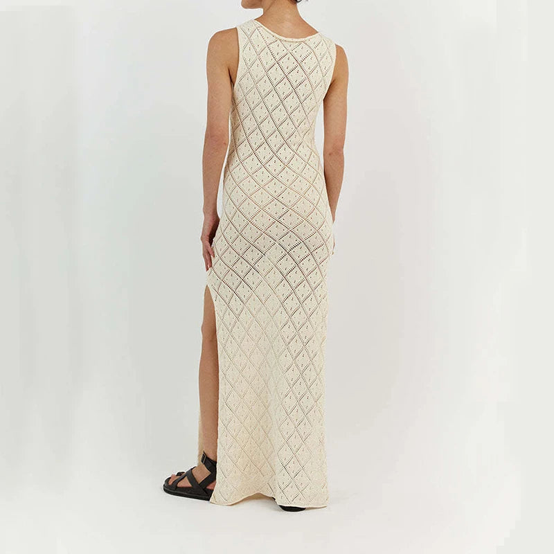 Summer  Open Diamond Knit Tank Maxi Dress with Slit Vacation | Chuzko.com