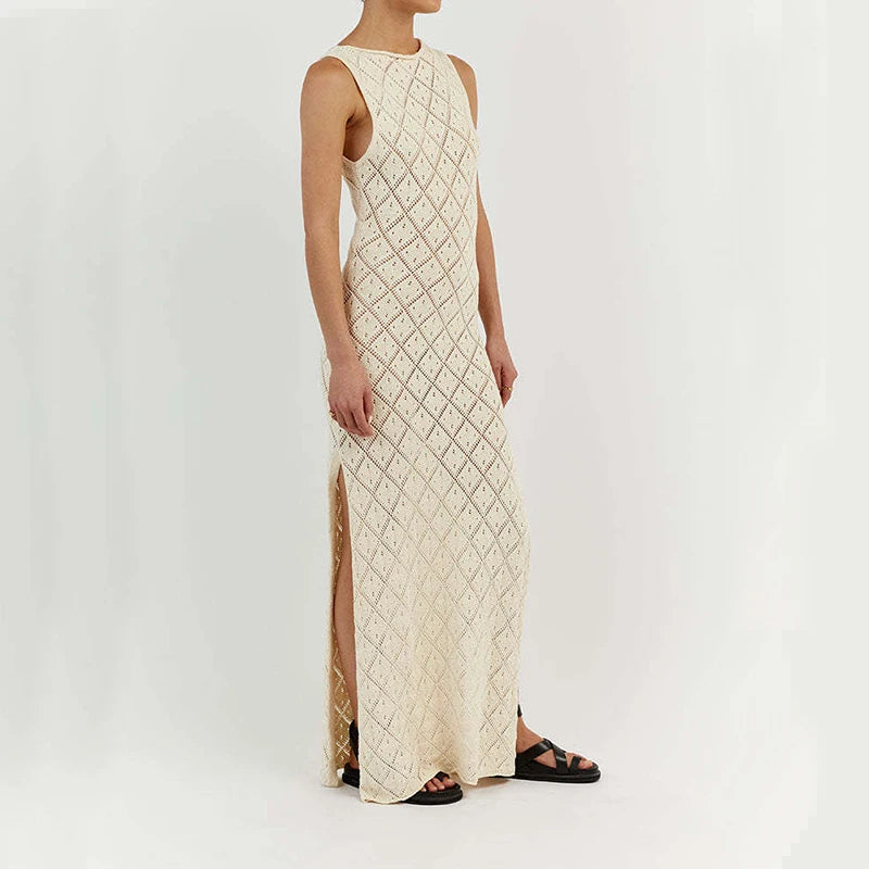 Summer  Open Diamond Knit Tank Maxi Dress with Slit Vacation | Chuzko.com