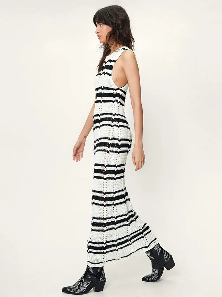 Beach to Bar Ready: Striped Open Knit Maxi Dress for Vacation | Chuzko.com