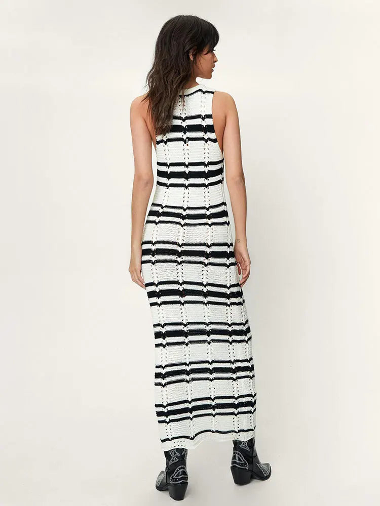 Beach to Bar Ready: Striped Open Knit Maxi Dress for Vacation | Chuzko.com