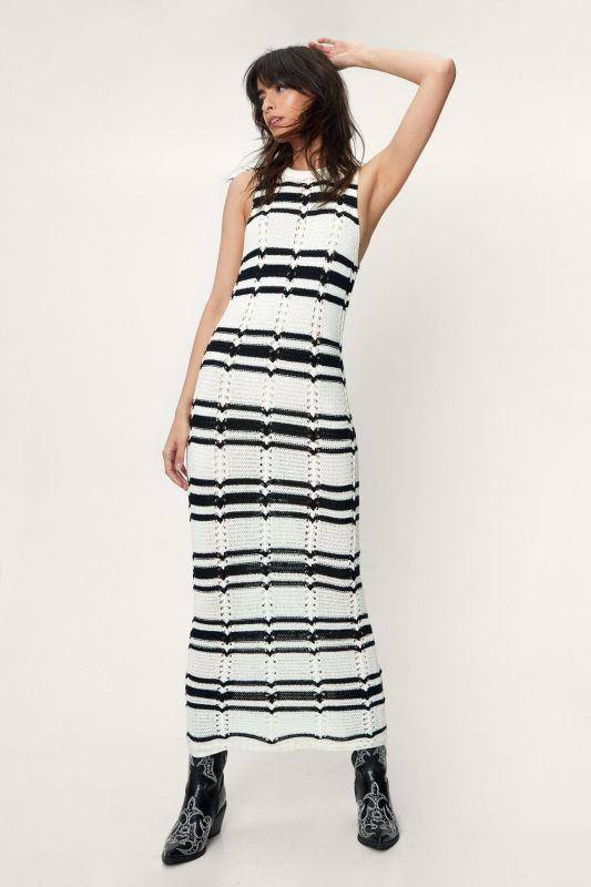 Vacation Striped Maxi Dress - Bodycon in Open Knit	