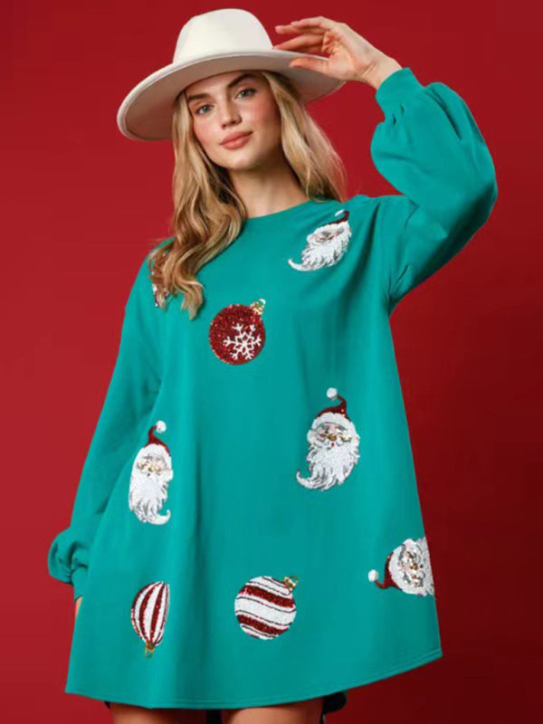 Oversized Sparkly Santa Claus Sequin Sweatshirt	