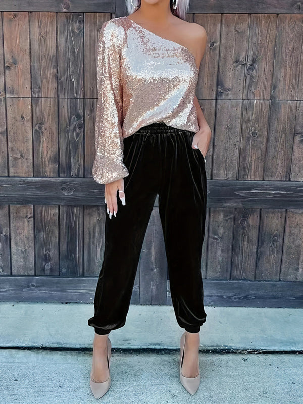 Velvet Fall Pencil Pants with Convenient Pockets Pants | Chuzko.com