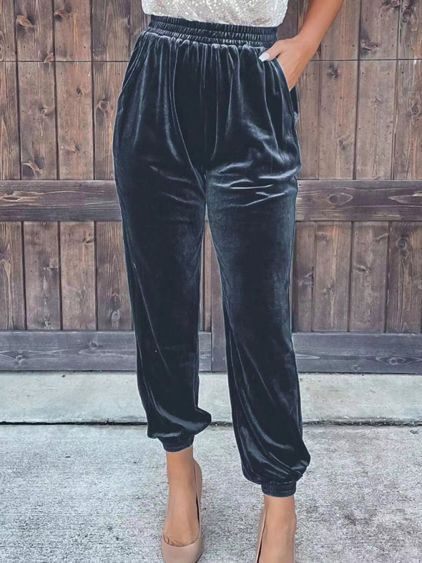 Velvet Fall Pencil Pants with Convenient Pockets Pants | Chuzko.com