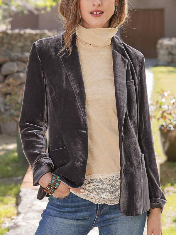 Velvet Elegant Autumn Single-Breasted Jacket Blazer	