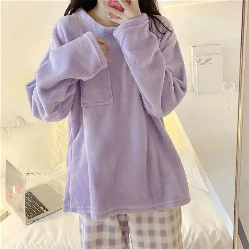 Fleece Loungewear 2 Piece Set Checkered Winter Pajamas Pajamas | Chuzko.com