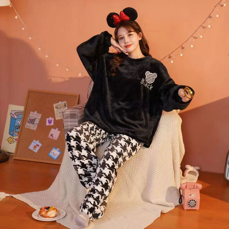 Fleece Loungewear 2 Piece Set Checkered Winter Pajamas Pajamas | Chuzko.com