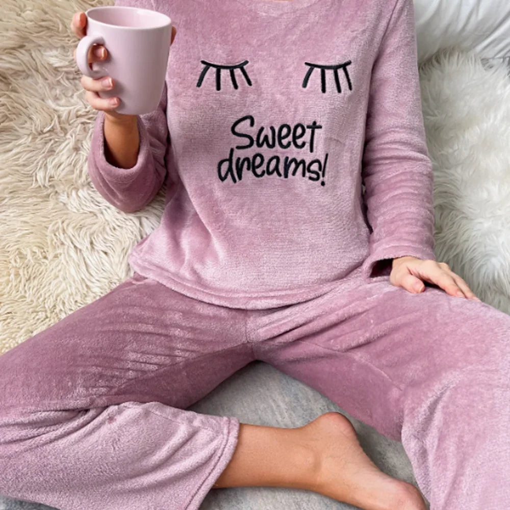 Velvet Fleece Pajamas Loungewear 2 Piece Set Thermal Nightwear | Chuzko.com