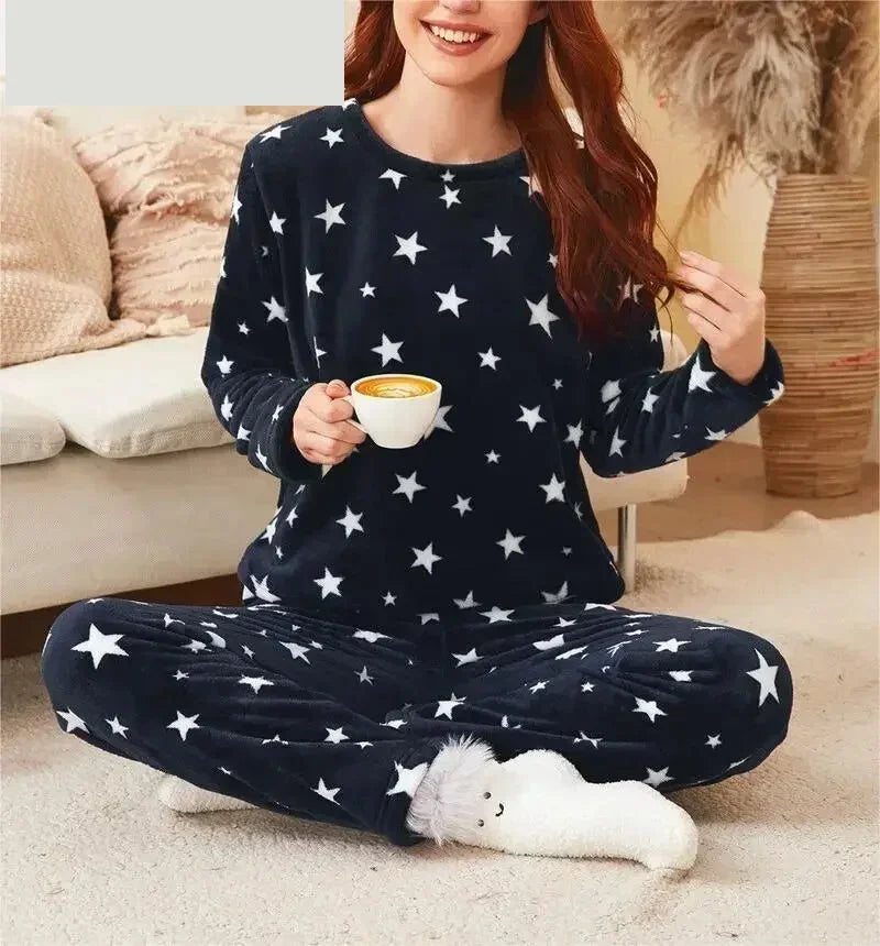 Velvet Fleece Pajamas Loungewear 2 Piece Set Thermal Nightwear | Chuzko.com