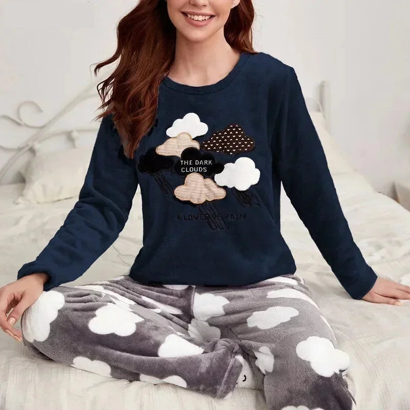 Velvet Fleece Pajamas Loungewear 2 Piece Set Thermal Nightwear | Chuzko.com