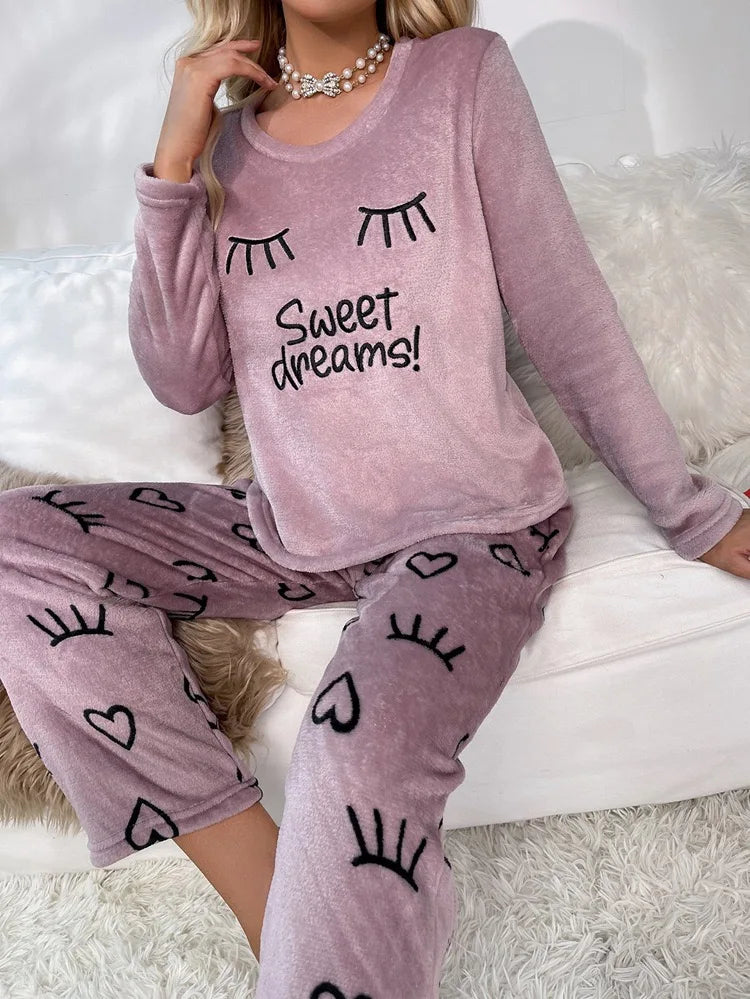 Velvet Fleece Pajamas Loungewear 2 Piece Set Thermal Nightwear | Chuzko.com