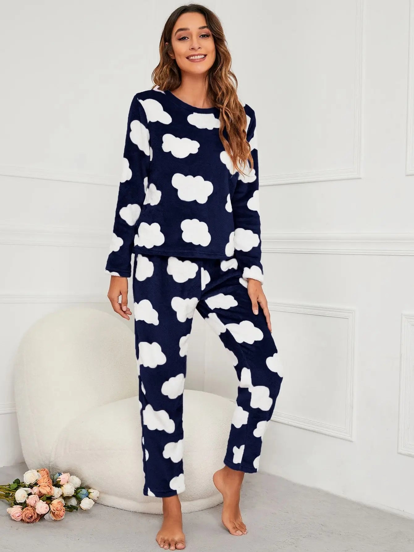 Velvet Fleece Pajamas Loungewear 2 Piece Set Thermal Nightwear | Chuzko.com