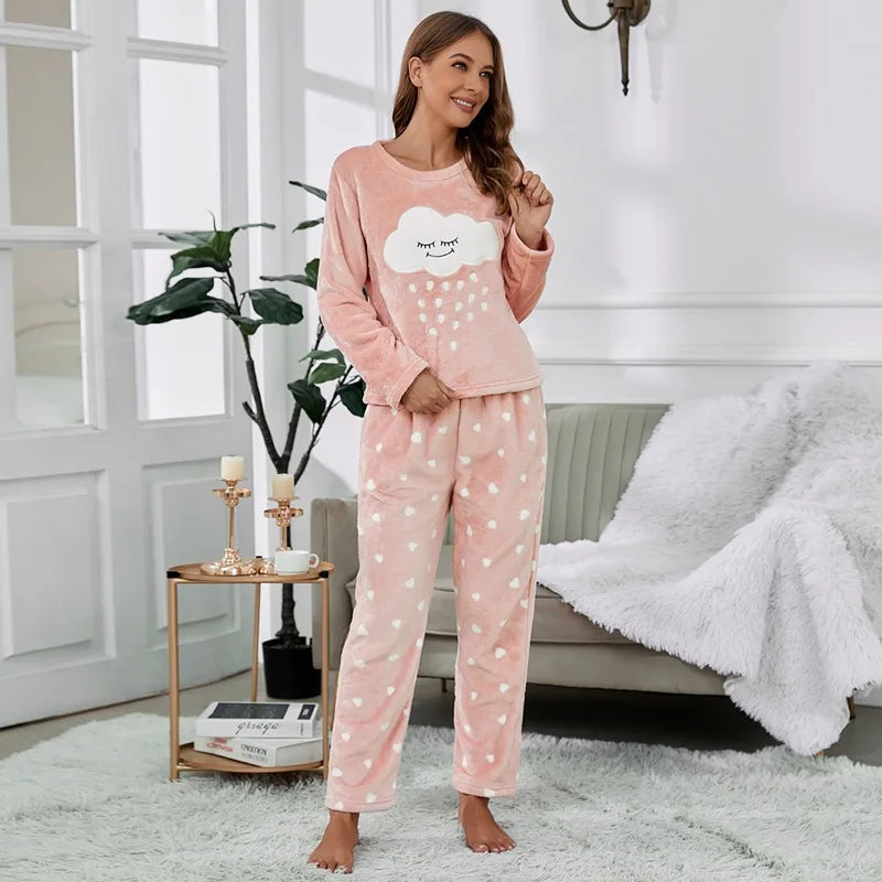 Velvet Fleece Pajamas Loungewear 2 Piece Set Thermal Nightwear | Chuzko.com