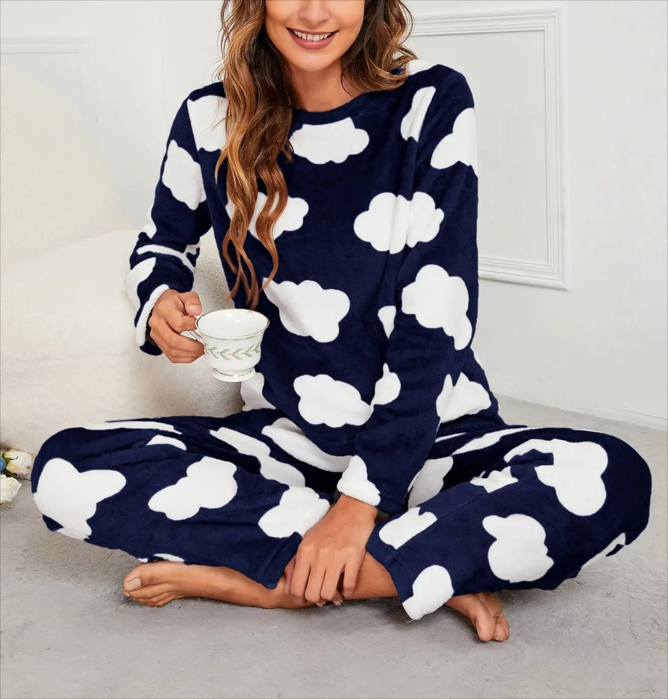 Velvet Fleece Pajamas Loungewear 2 Piece Set Thermal Nightwear | Chuzko.com