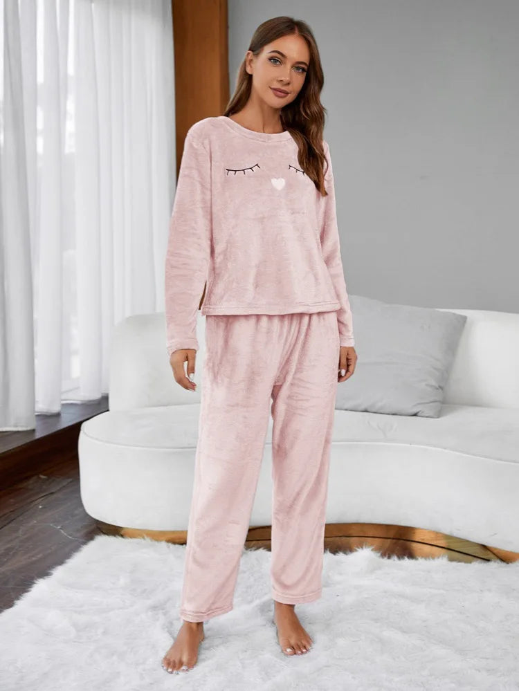 Velvet Fleece Pajamas Loungewear 2 Piece Set Thermal Nightwear | Chuzko.com