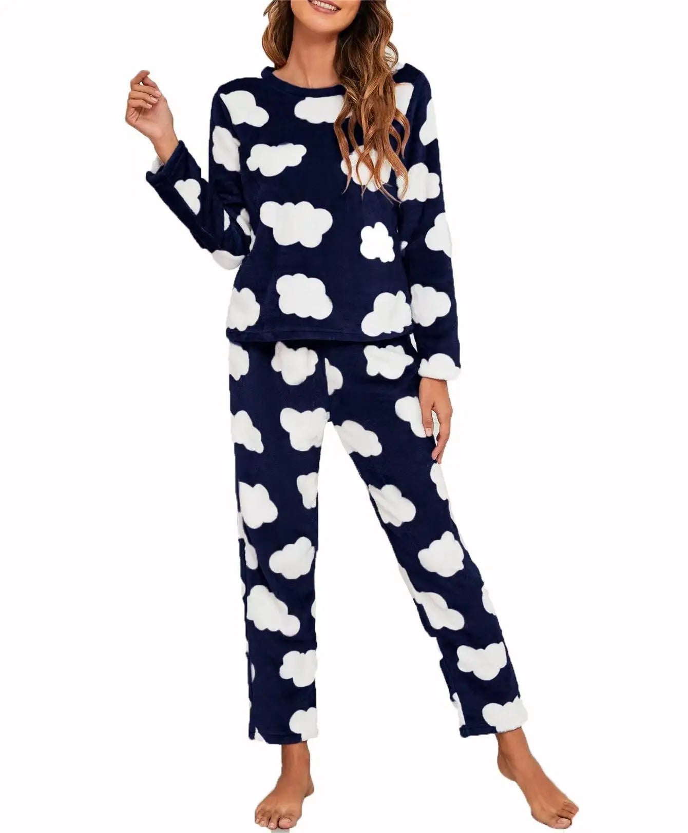 Velvet Fleece Pajamas Loungewear 2 Piece Set Thermal Nightwear | Chuzko.com