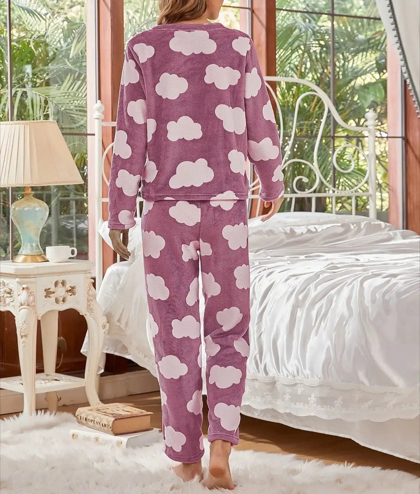 Velvet Fleece Pajamas Loungewear 2 Piece Set Thermal Nightwear | Chuzko.com