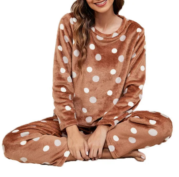 Velvet Fleece Pajamas Loungewear 2 Piece Set Thermal Nightwear | Chuzko.com