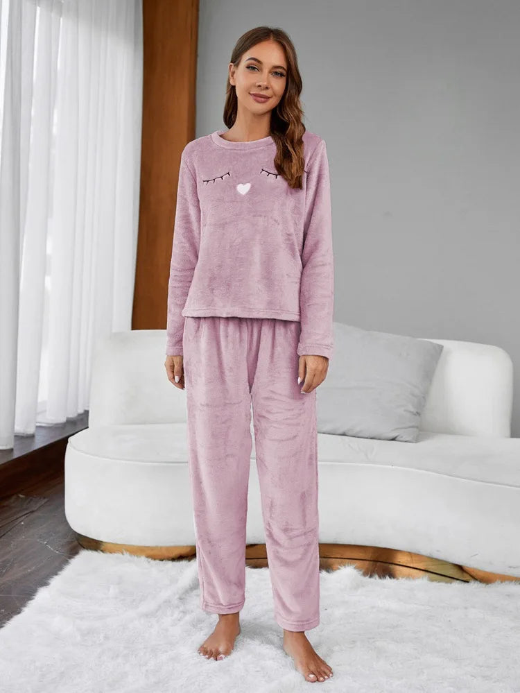 Velvet Fleece Pajamas Loungewear 2 Piece Set Thermal Nightwear | Chuzko.com