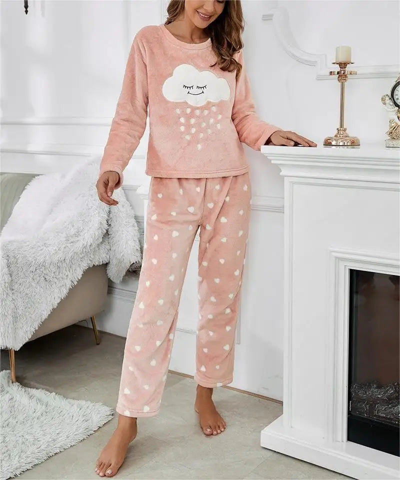 Velvet Fleece Pajamas Loungewear 2 Piece Set Thermal Nightwear | Chuzko.com