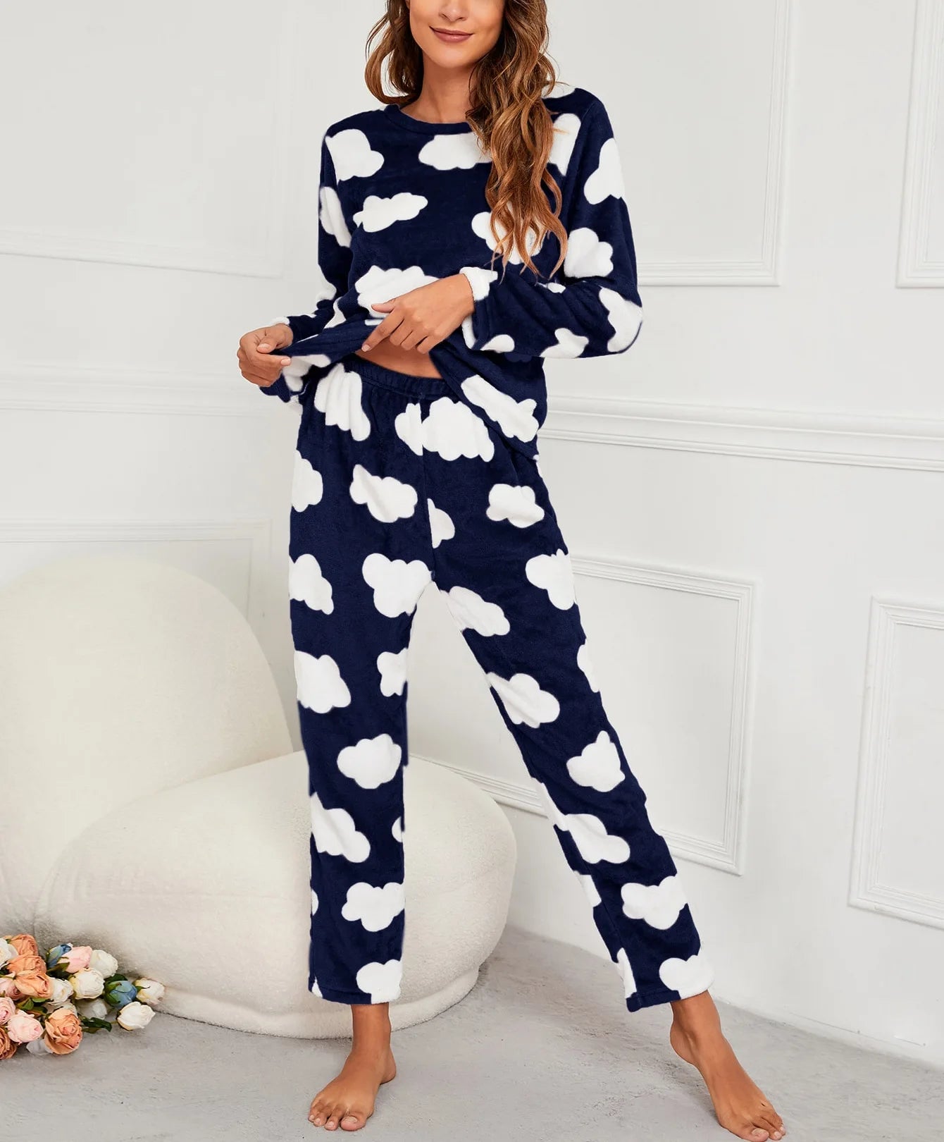 Velvet Fleece Pajamas Loungewear 2 Piece Set Thermal Nightwear | Chuzko.com