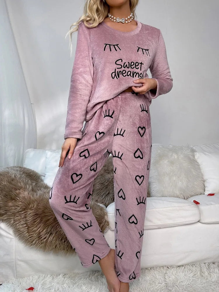 Velvet Fleece Pajamas Loungewear 2 Piece Set Thermal Nightwear | Chuzko.com