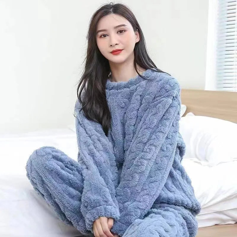 Winter Cashmere Feel Thermal Pajamas Set Women's Loungewear | Chuzko.com