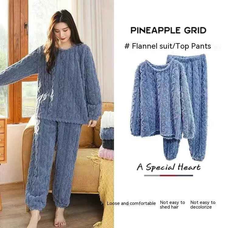 Winter Cashmere Feel Thermal Pajamas Set Women's Loungewear | Chuzko.com