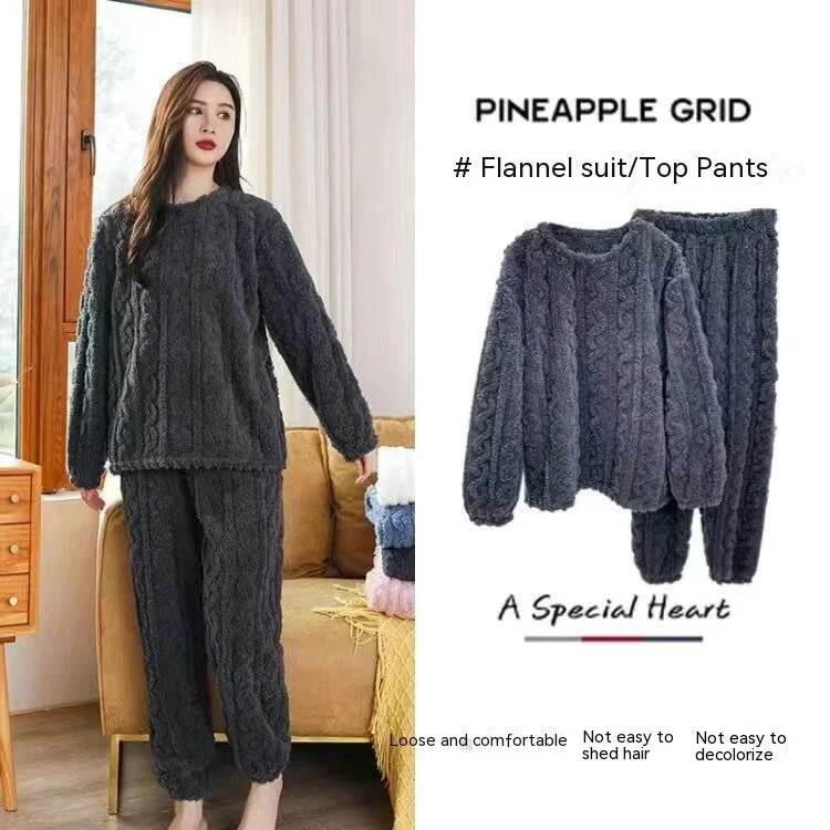 Winter Cashmere Feel Thermal Pajamas Set Women's Loungewear | Chuzko.com