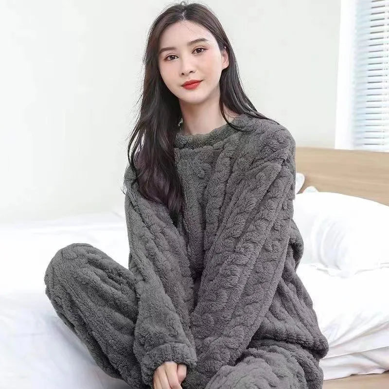 Winter Cashmere Feel Thermal Pajamas Set Women's Loungewear | Chuzko.com