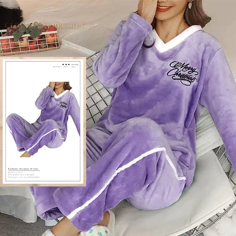 Plush Loungewear Winter Fleece Pajama Set - Warm & Stylish | Chuzko.com