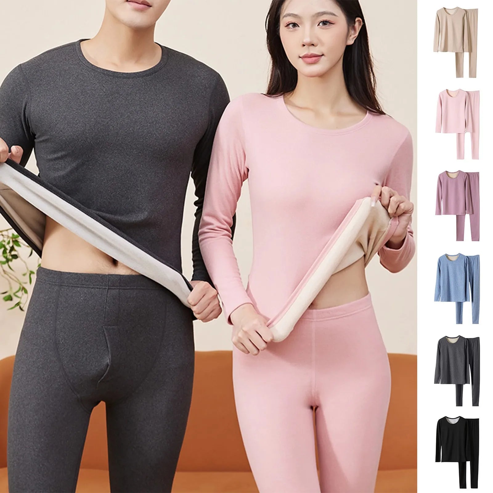 Unisex Fleece Winter Sleepwear Set Thermal Pajamas	