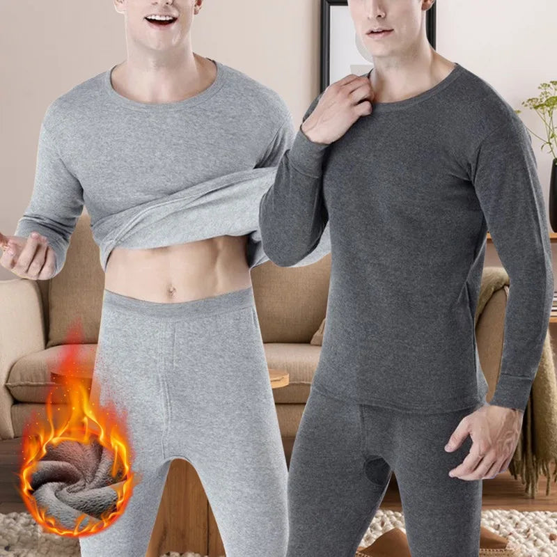 Thermal Set Men's Fleece-Lined Thermal Set Sleepwear Winter Loungewear