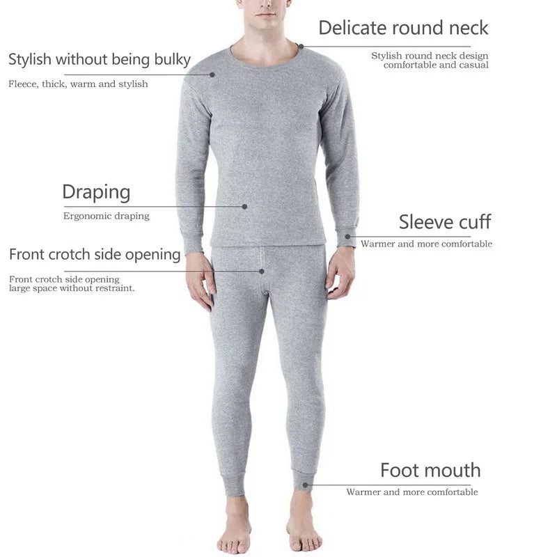 Men's Fleece-Lined Thermal Set Sleepwear Winter Loungewear | Chuzko.com