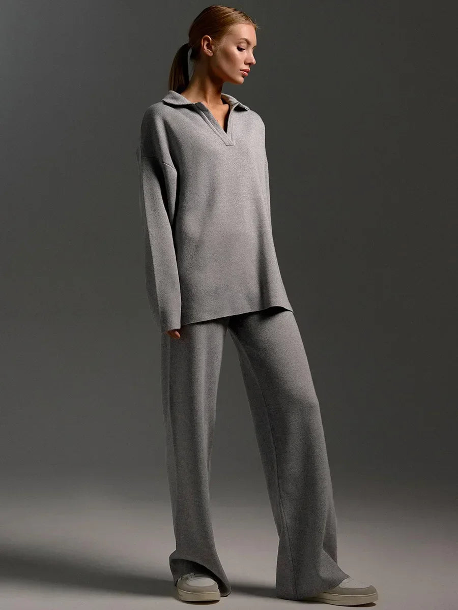 Cashmere Loungewear Winter Knit Set Loose Pants and Top Cashmere | Chuzko.com