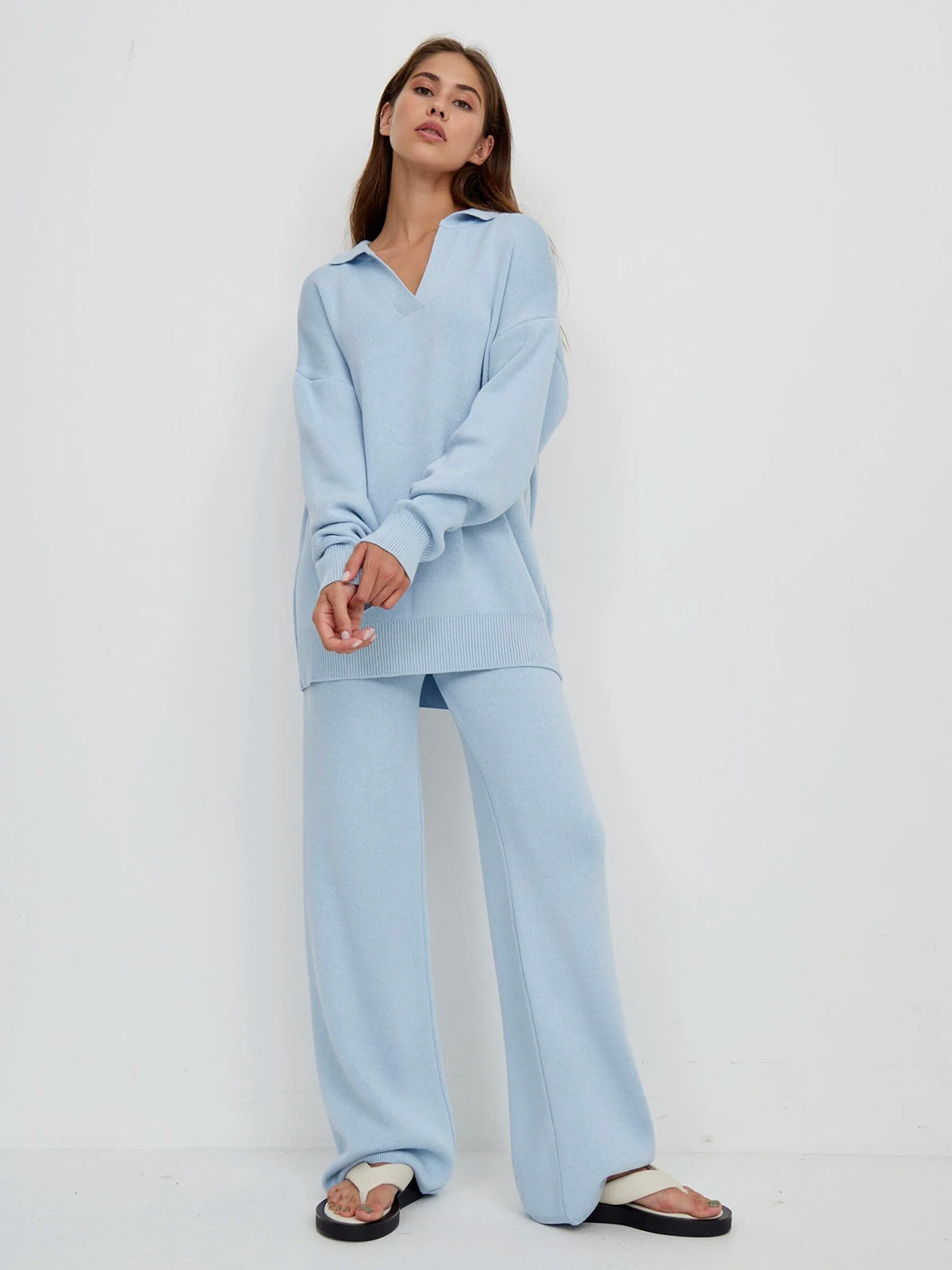 Cashmere Loungewear Winter Knit Set Loose Pants and Top Cashmere | Chuzko.com