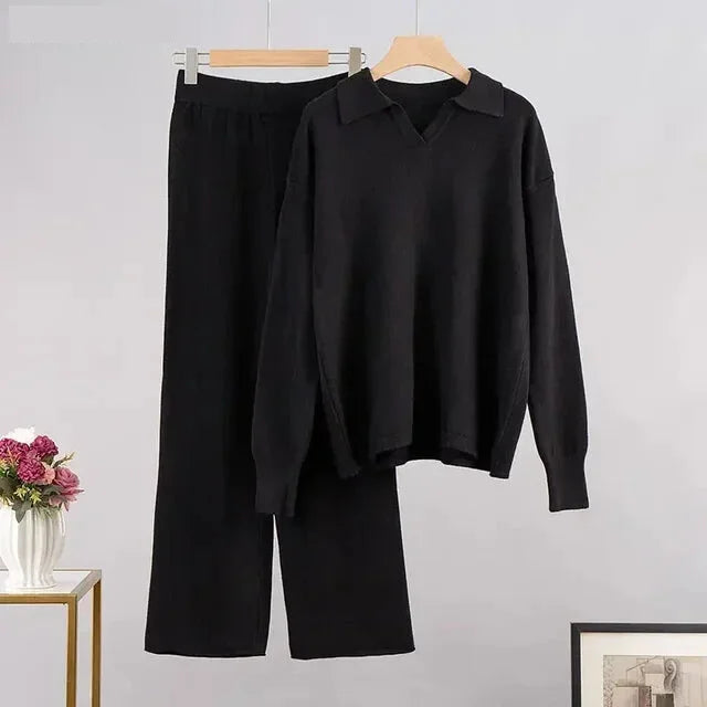 Cashmere Loungewear Winter Knit Set Loose Pants and Top Cashmere | Chuzko.com