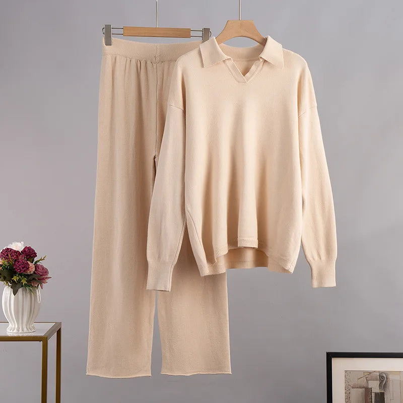 Cashmere Loungewear Winter Knit Set Loose Pants and Top Cashmere | Chuzko.com